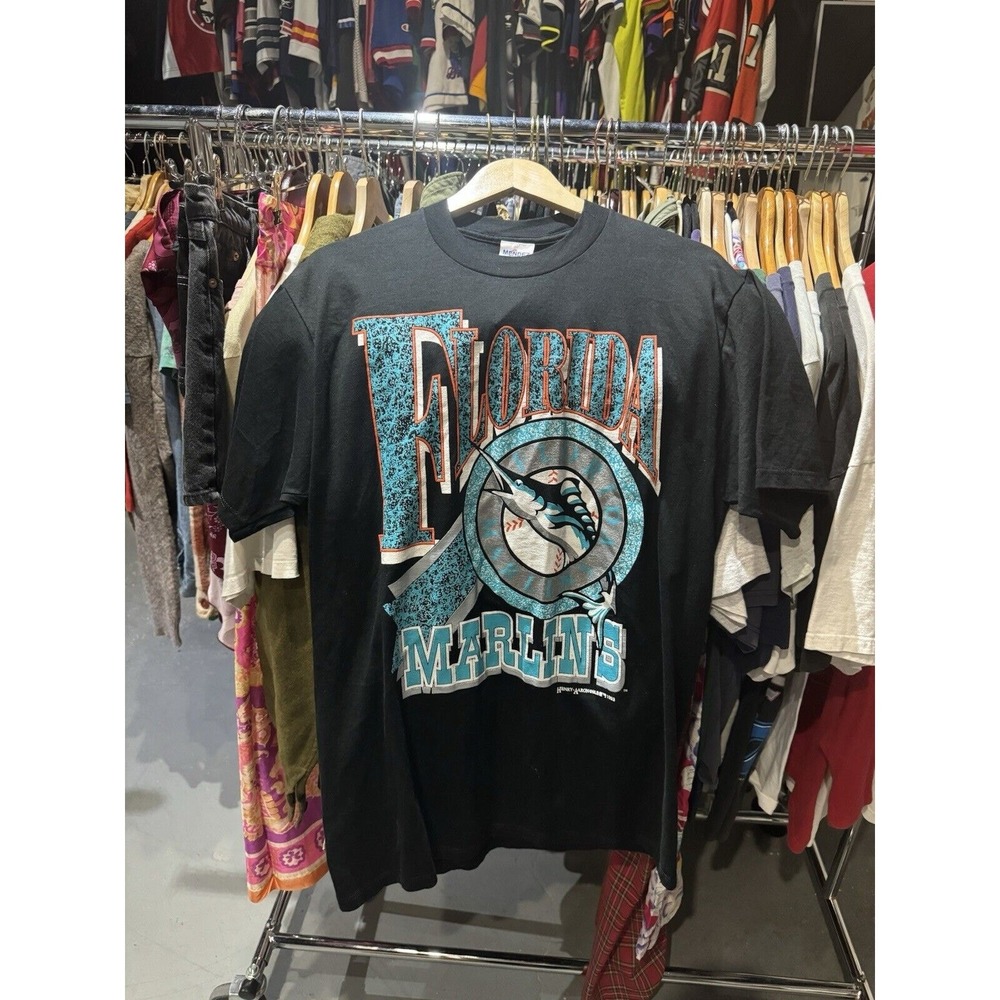 Vintage 1993 Florida Marlins MLB Baseball Metallic Graphic T Shirt Size Large